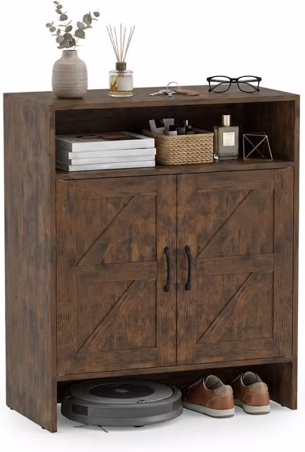 COSTWAY Modern Narrow Shoe Storage Cabinet in Rustic Brown