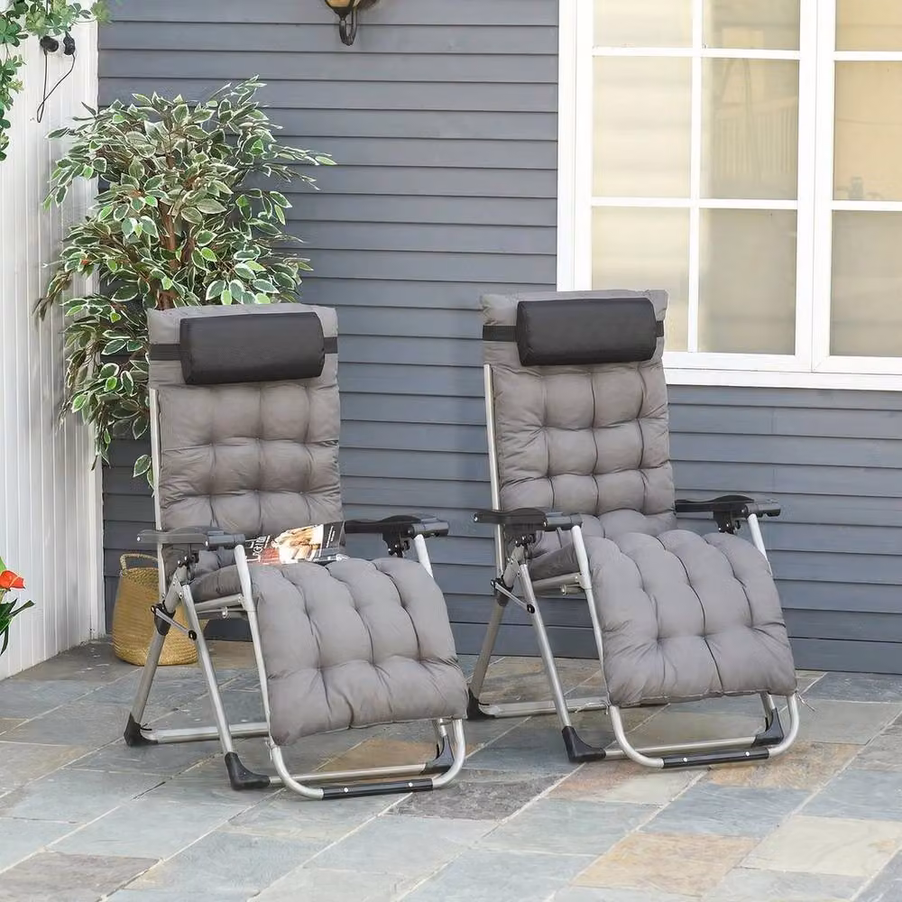 EONLION 2 Piece Reclining Zero Gravity Garden Chairs in Dark Grey – 3