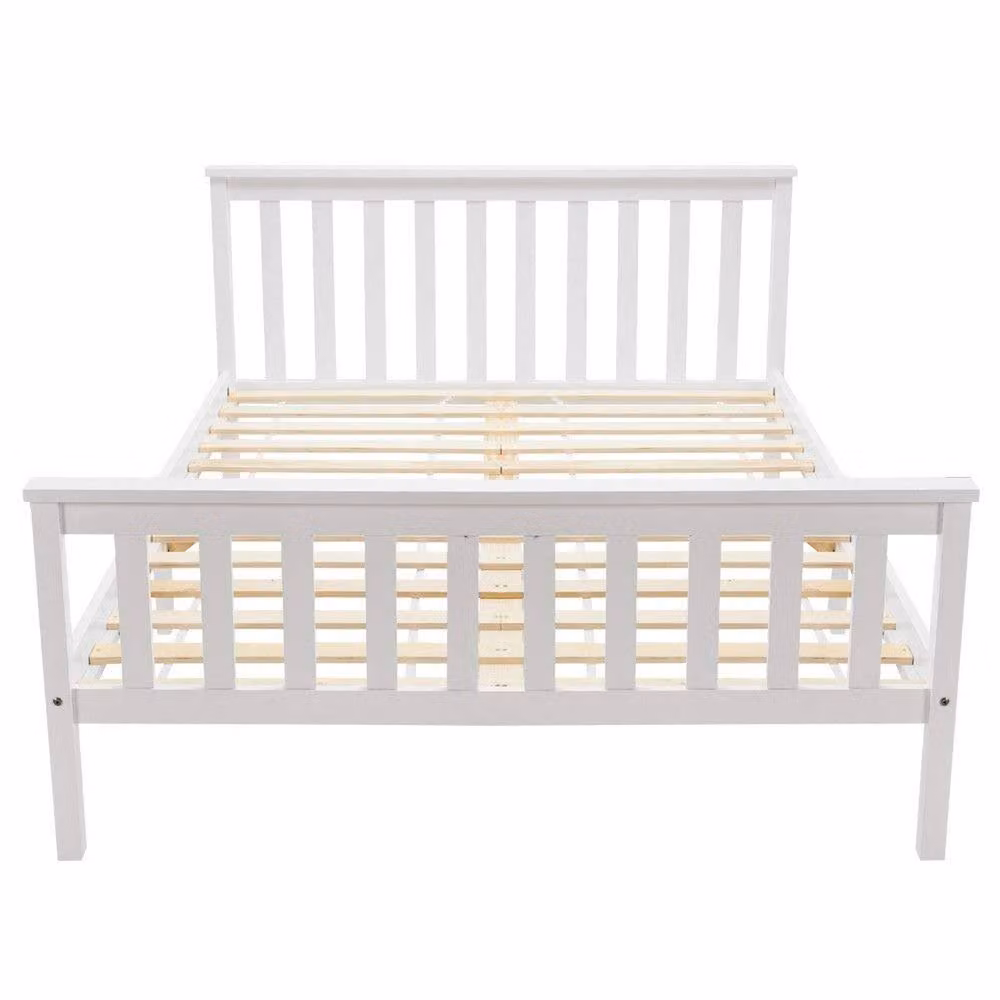 Rolipo White Solid Pine Wood Double Bed Frame, W/D/H: 140 x 200 cm – 4