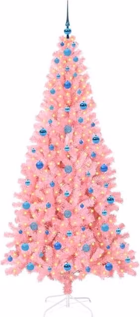 Berkfield Home Lush Pink Christmas Tree with 300 LEDs and Stand, Height: 210 cm