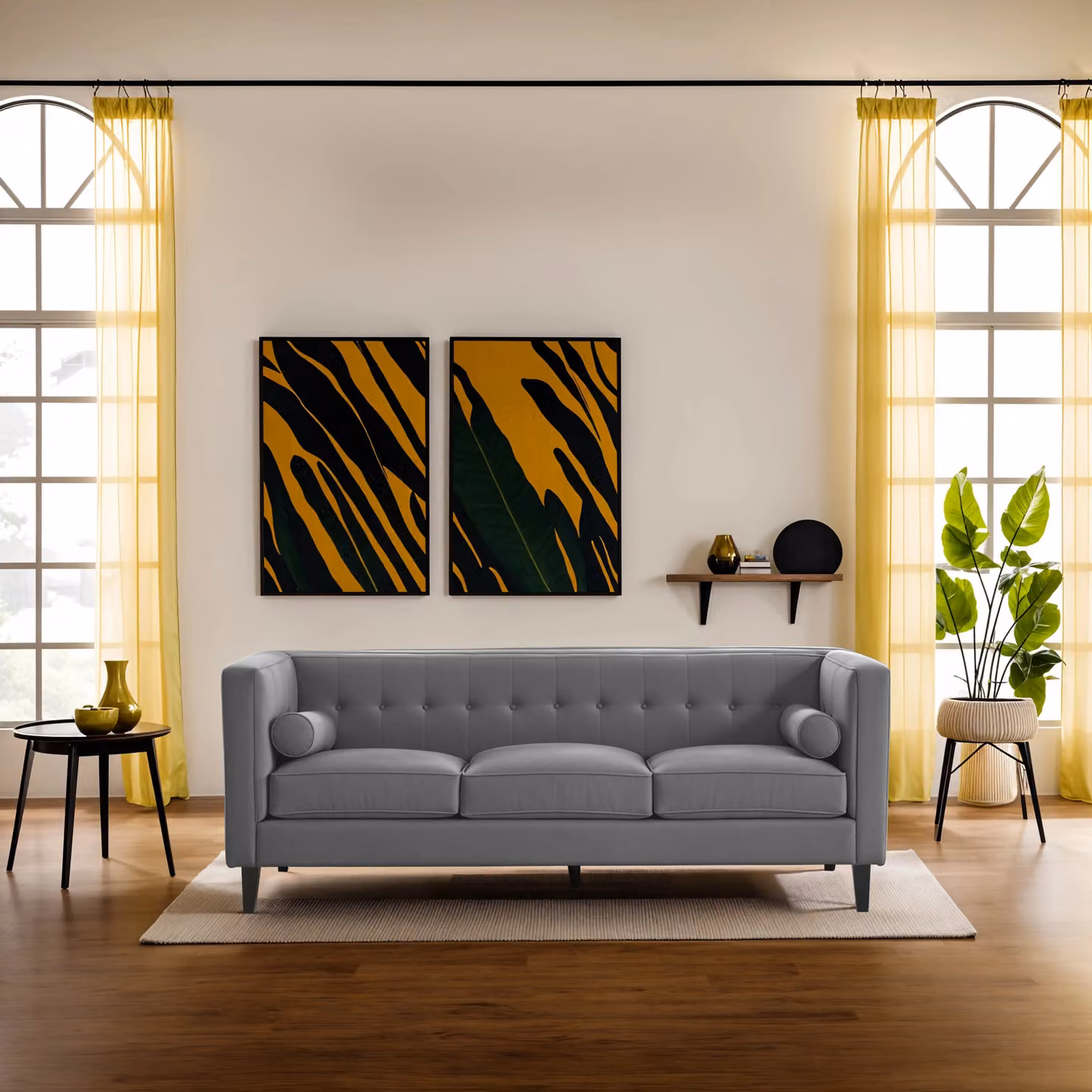 Interiors by Premier Orsina 3 Seat Mid Century Grey Velvet Sofa with Scatter Cushions – 4