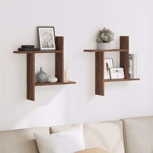 vidaXL Set of 2 Wall Mounted Shelves in Brown, W/D/H: 50 x 12 x 50 cm – 2