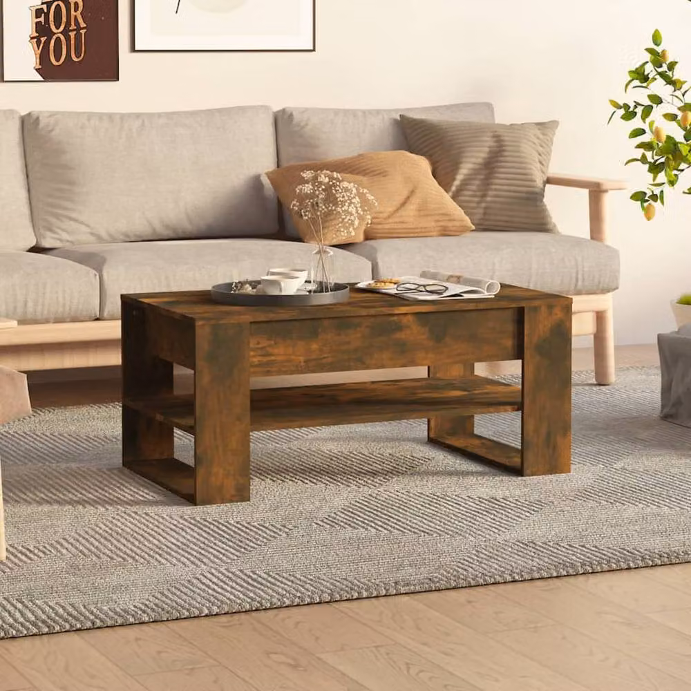Berkfield Home Smoked Oak Coffee Table in Brown, W/D/H: 102 x 55 x 45 cm – 2