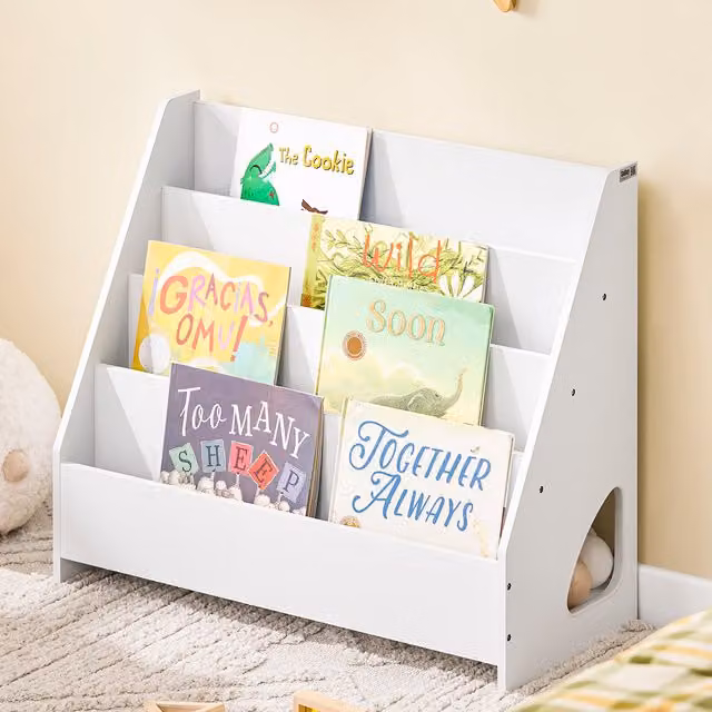 SoBuy White Kids Bookshelf with Shelves and Back Panel