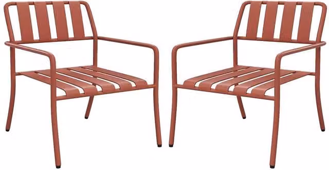 Mylia Set of 2 Stackable Low Metal Garden Armchairs in Terracotta Orange