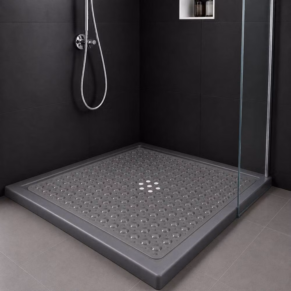 Keplin Non-Slip Rectangular Shower Mat in Grey, Machine Washable and Mould Resistant, W: 54 cm x D: 54 cm – 3
