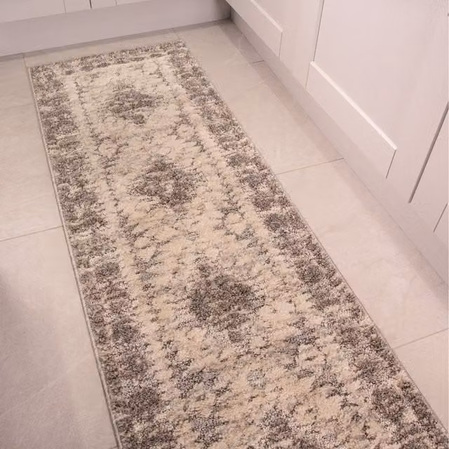 The Rug House Grey and White Geometric Scandi Shaggy Area Rug, W: 240 cm, D: 60 cm