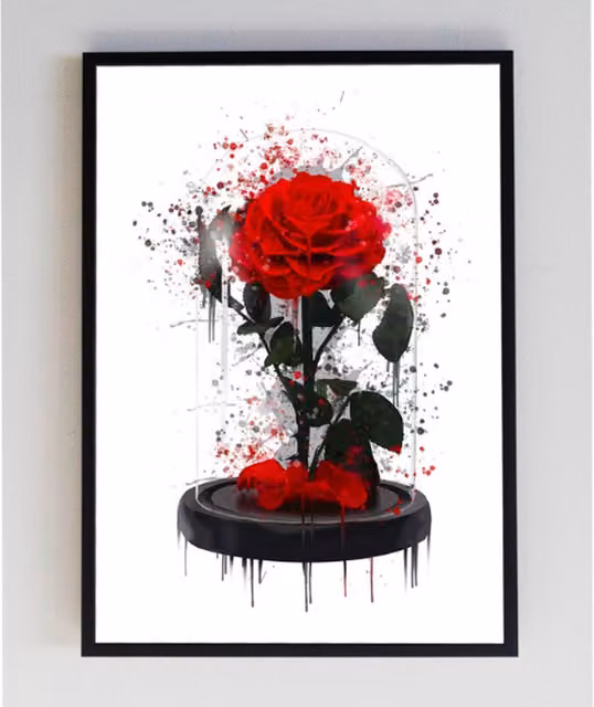Pics and Squiggles Red Rose Floral Botanical Paper Art Print, 29 cm