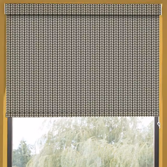 Orla Kiely Tiny Stem Made to Measure Blackout Roller Blind, Black Floral Thermal Insulating Textile
