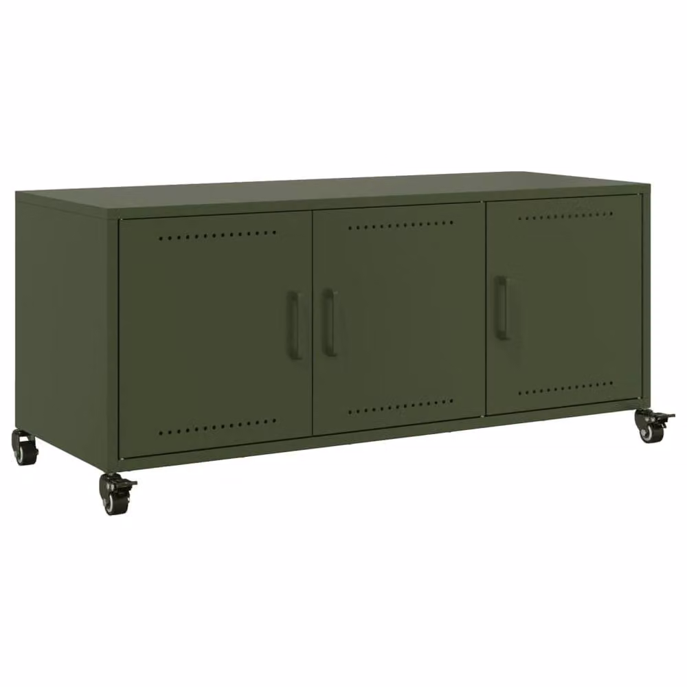 Berkfield Home Industrial Metal TV Cabinet in Green with Hinged Doors and Internal Shelves, W/D/H: 100.5 x 39 x 43.5 cm – 3