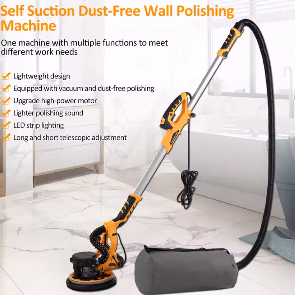 VOGREX 850W Electric Drywall Sander with 7 Speeds, LED Light and Vacuum Attachment, Yellow – 7