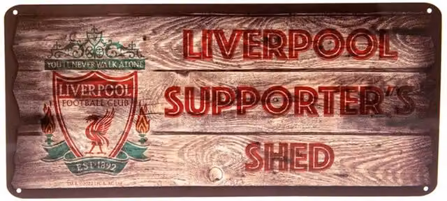 Liverpool FC Supporter's Shed Metal Wall Plaque in Beige and Multicolour