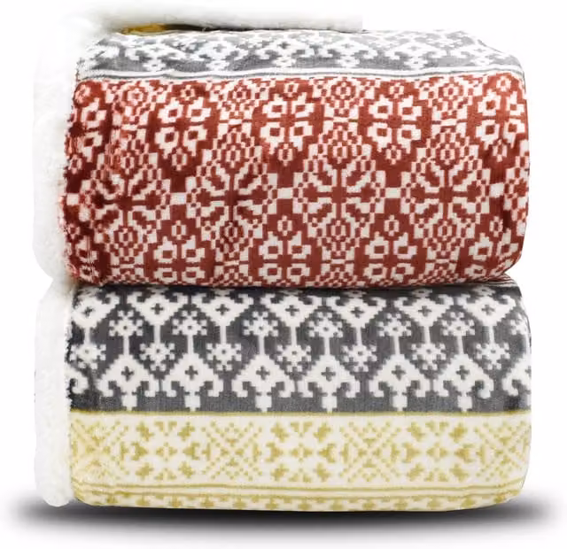 Velosso Red Scandinavian Norwegian Ethnic Printed Fleece Reverse Throw