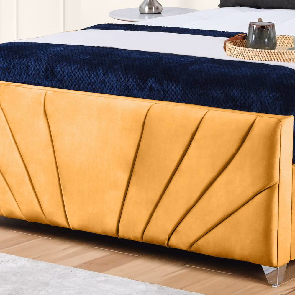 UK Bed Furniture Sunrise Super King Upholstered Gas Lift Storage Bed in Yellow Velvet – 3