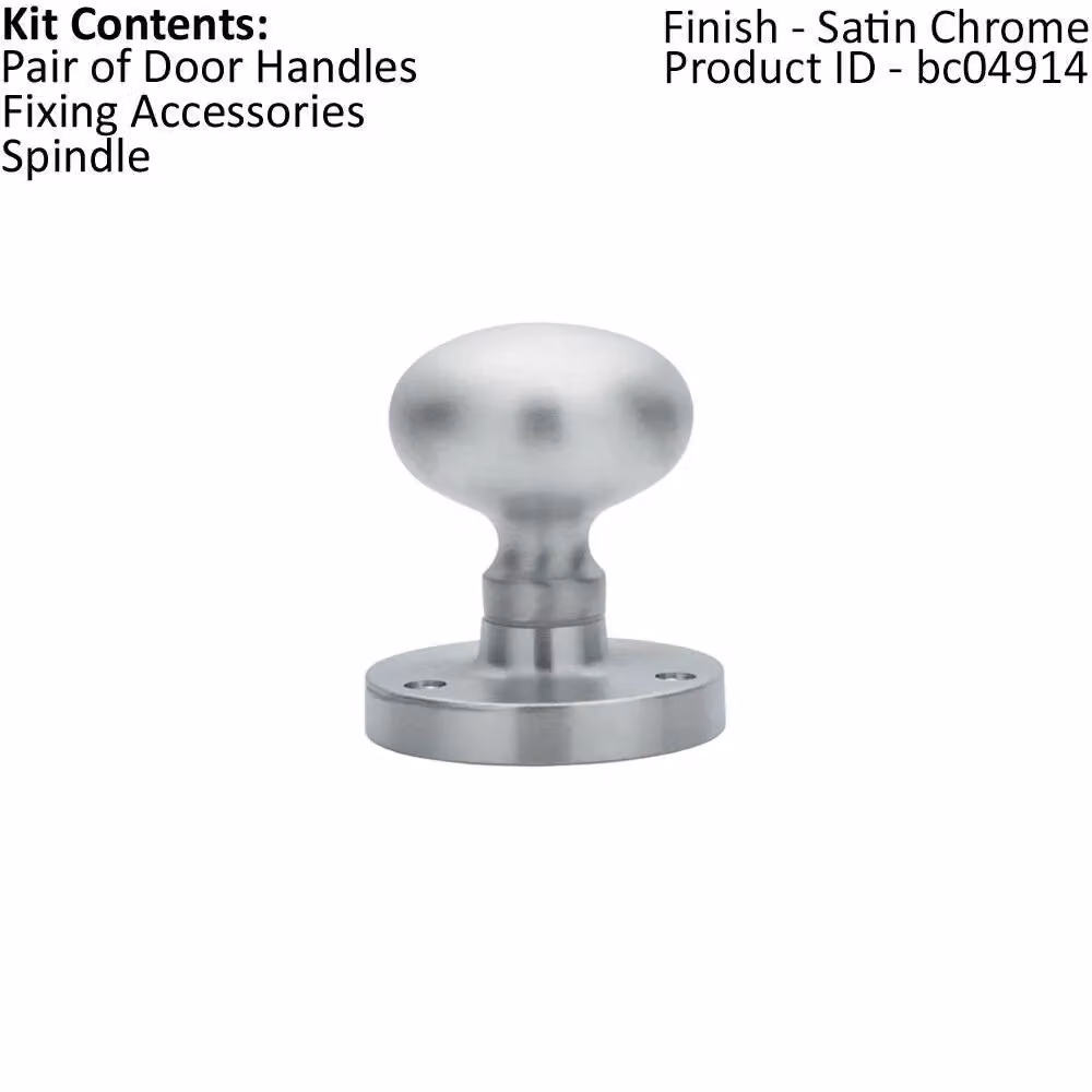 Loops Pair of Mushroom Mortice Door Knobs, Half Sprung, 52mm Diameter, Satin Chrome – 2