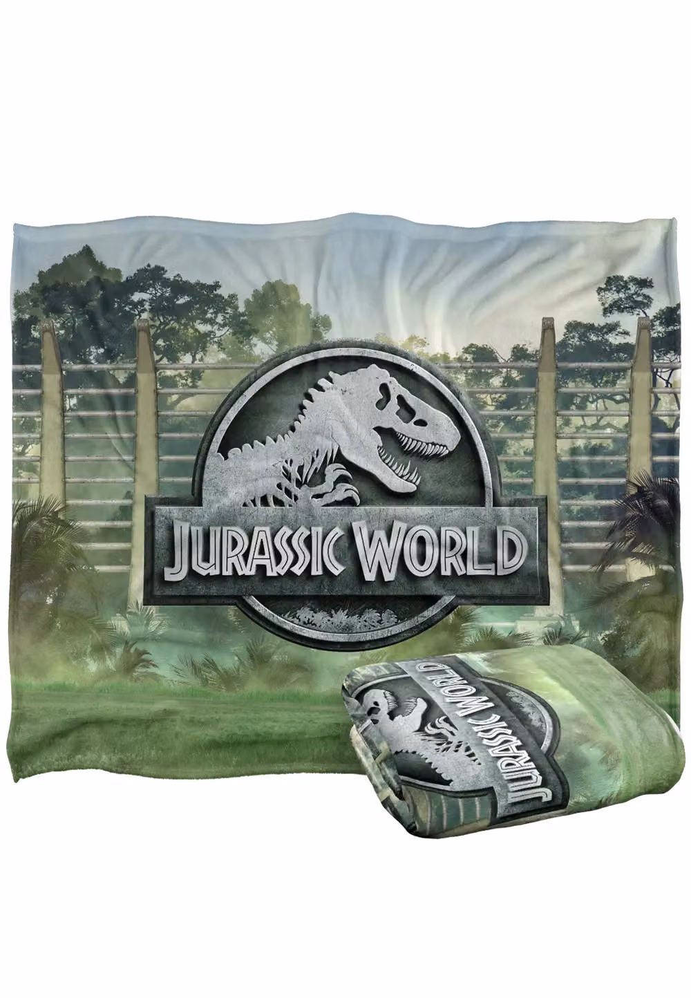 Universal Jurassic World Fence Logo Blanket in White, W: 152 cm, D: 127 cm – 2