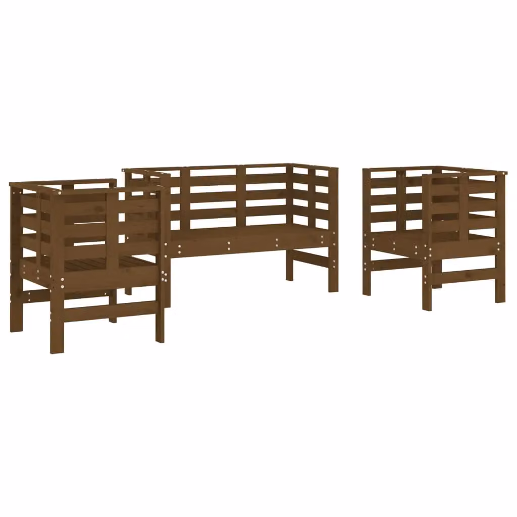 Berkfield Home 3 Piece Garden Lounge Set in Brown Solid Wood Pine – 2