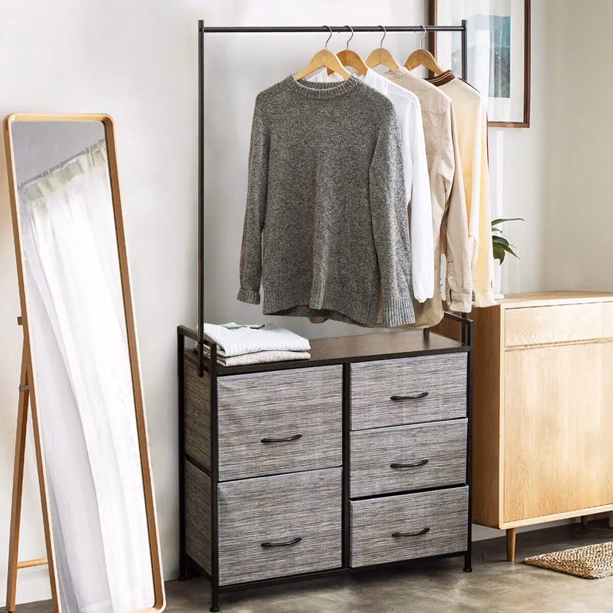 Gymax 5 Drawer Dresser with Metal Frame and Wooden Top in Grey – 2