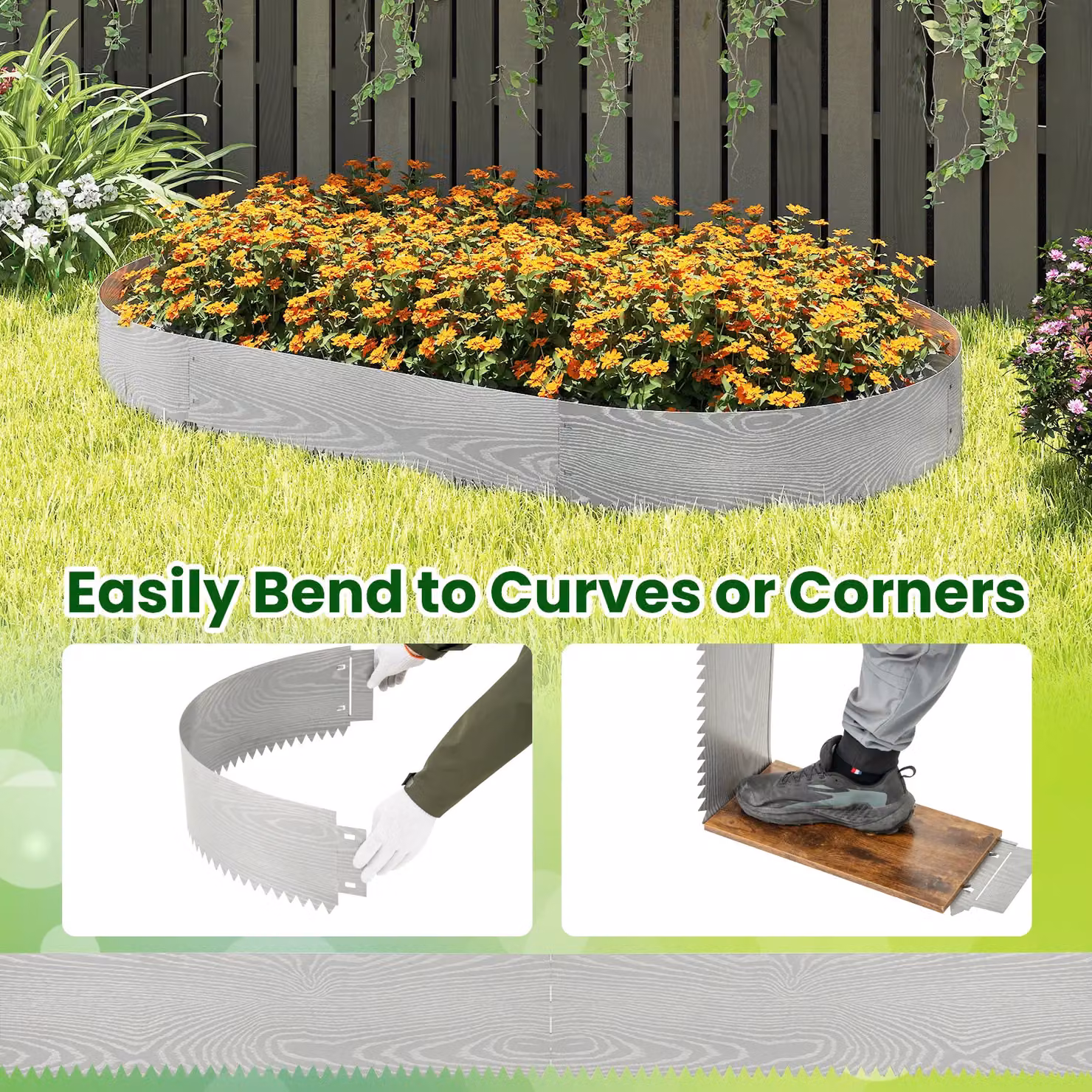 Gymax 6-Pack 600 cm Galvanised Metal Landscape Edging and No-Dig Tree Fence Set in Silver – 5