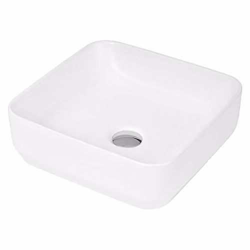 Hudson Reed NBV163 White Ceramic Square Countertop Vessel Sink, W: 36.5 cm, D: 36.5 cm, H: 12.0 cm