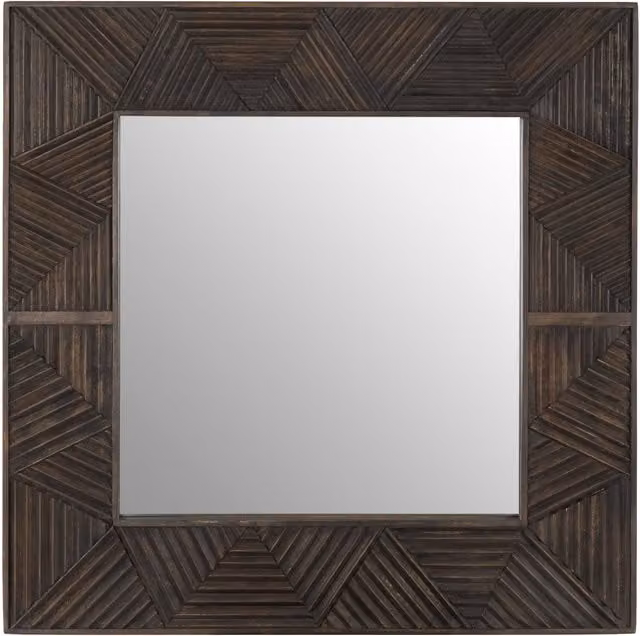Fifty Five South Komo Boho Square Geometric Wall Mirror in Brown Wood and Glass