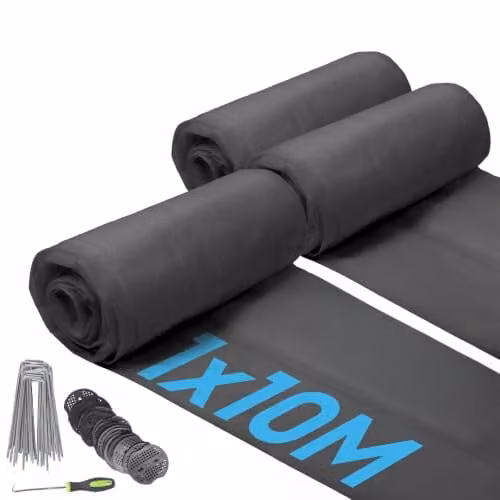 Harbour Housewares 50gsm Weed Control Fabric Set with Pegs and Plates, Black – 1