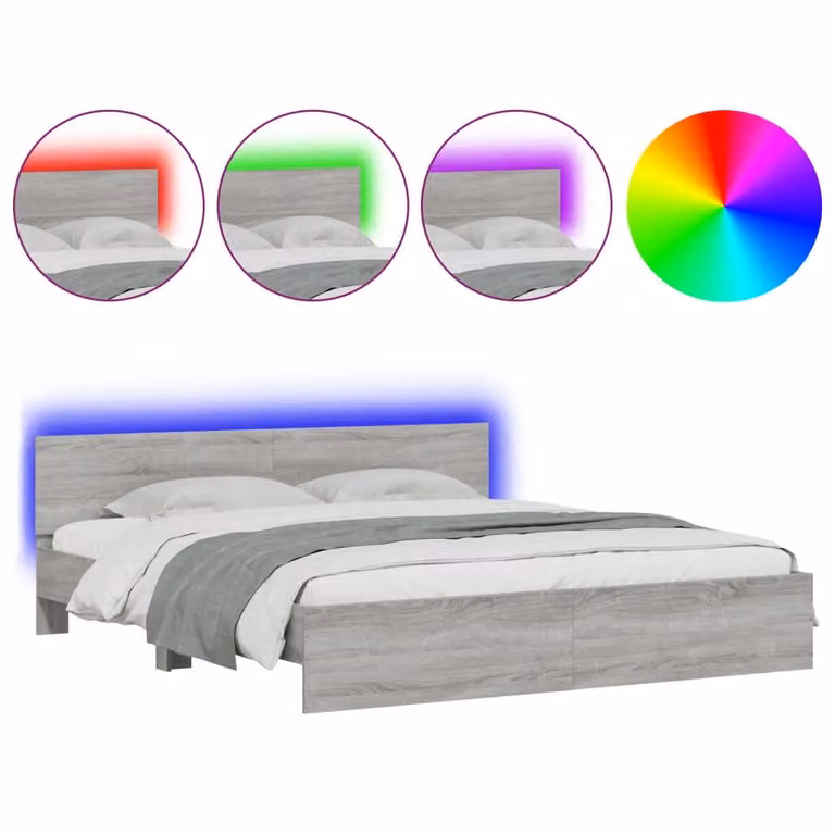 Berkfield Home Super King Bed Frame in Grey Sonoma with LED Under-Bed Lighting and USB Charging Ports, W: 180 cm, D: 200 cm