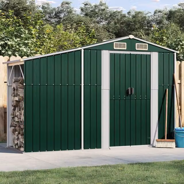 Berkfield Home Green Galvanised Steel Garden Shed W/D/H: 277 x 93 x 179 cm – 1