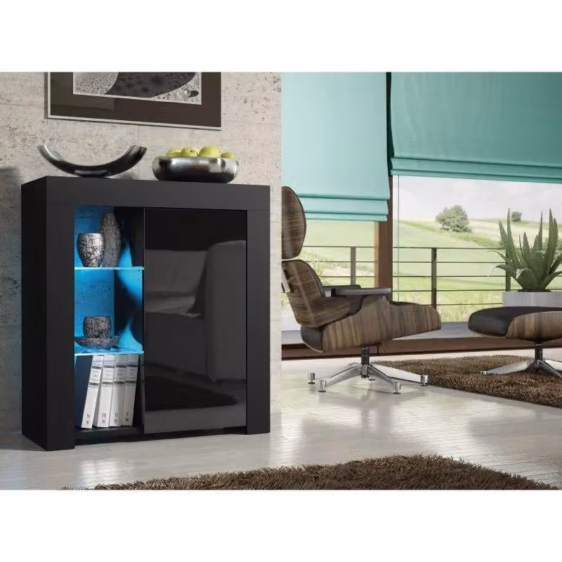 Mex Furniture LTD Modern Black Gloss Sideboard with Integrated LED Lighting, W/D/H: 83 x 35 x 75 cm – 4