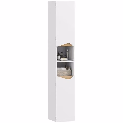 HOMCOM Modern Slim Tall Bathroom Cabinet in White, W/D/H: 30 x 30 x 181 cm