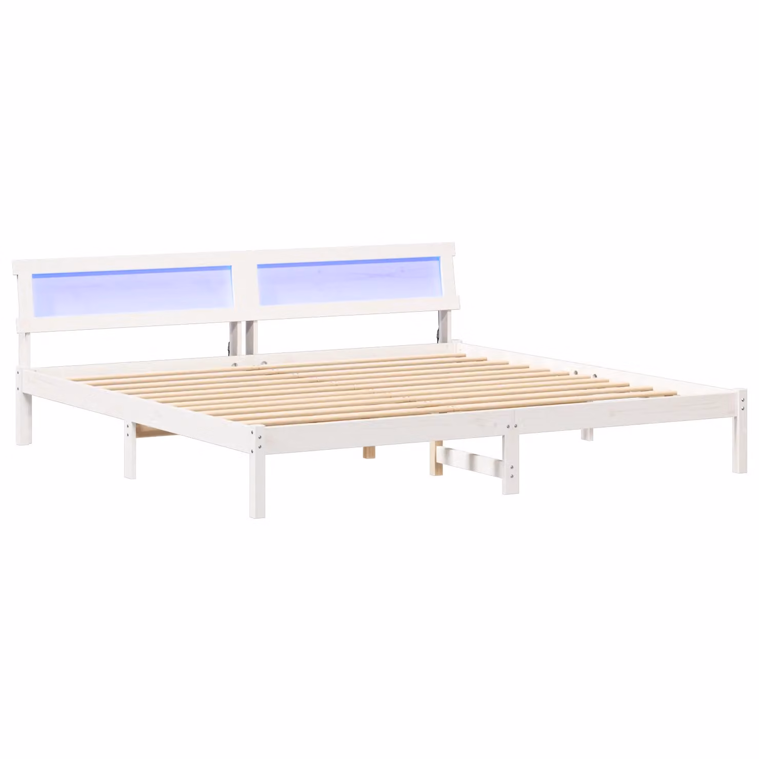 Berkfield Home Modern White Bed with Headboard and LED Strip Lights, Metal and Solid Pine Wood, W/D/H: 200 x 200 cm – 2
