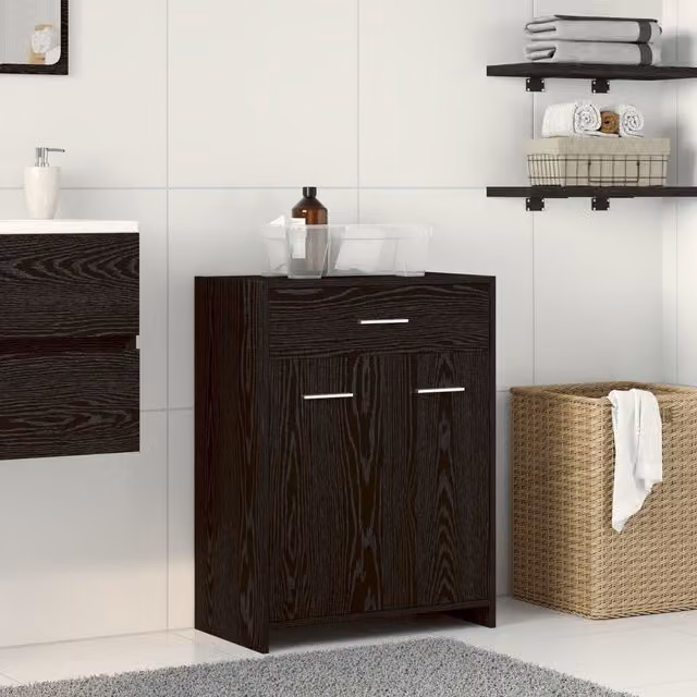 Berkfield Home Black Oak Bathroom Cabinet, W/D/H: 60 x 33 x 80 cm