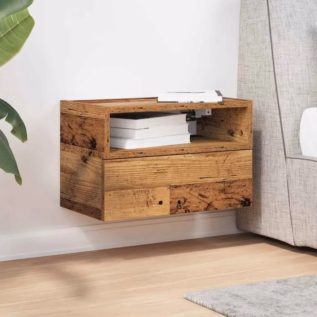 Berkfield Home Wall-mounted Bedside Cabinet in Brown Old Wood, W: 45 cm, D: 26 cm, H: 28.5 cm – 3
