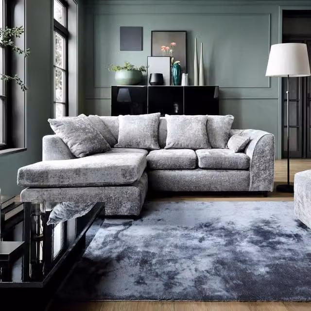 Abakus Direct Harriet Left Facing Corner Sofa in Light Grey Crushed Chenille Fabric – 1