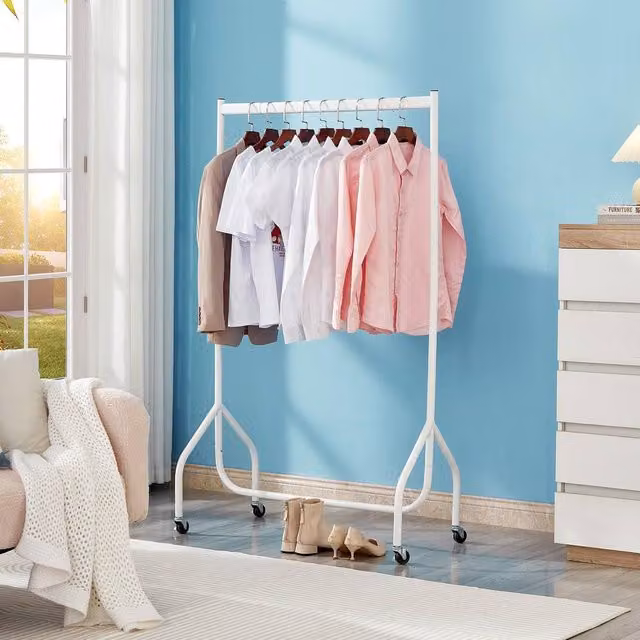 House of Home White Heavy Duty Metal Clothes Rail with Continuous Linear Rail