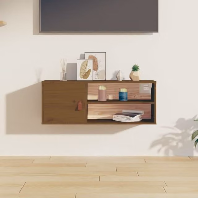 Berkfield Home Wall Cabinet in Honey Brown Solid Pine Wood, W/D/H: 80 x 30 x 30 cm