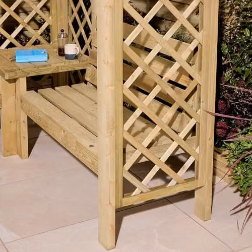 Rowlinsons Richmond Corner Arbour in Natural Brown Pine Wood, W: 211 cm, D: 211 cm, H: 194 cm – 2