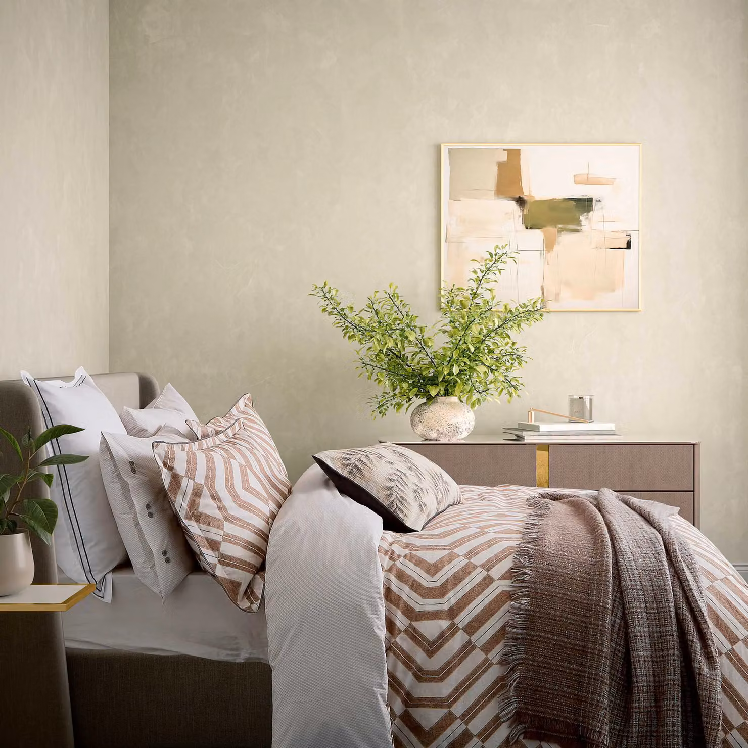 Bedeck of Belfast Osanna Pair of Standard Cotton Percale Pillowcases in Grey, Anthracite, Beige and Brown Striped Design