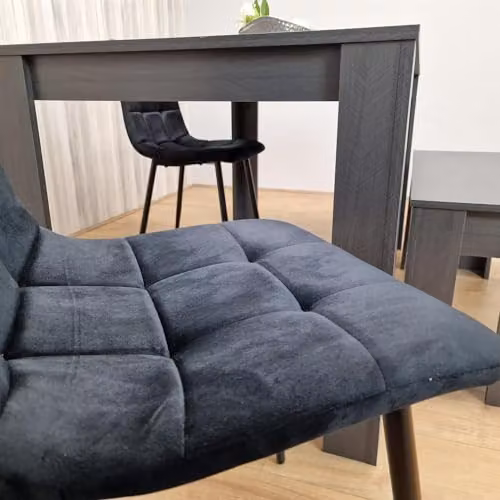 KOSY KOALA Modern Rectangular Dining Table Set with 2 Black Velvet Chairs and 1 Bench, Dark Grey, W/D/H: 117 x 77 x 75 cm – 2