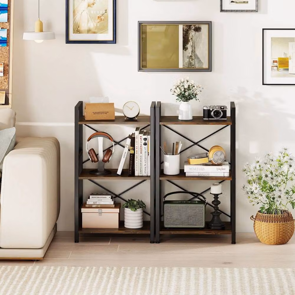 NESTLUNE Industrial Freestanding Storage Organizer Display Shelf in Brown – 3