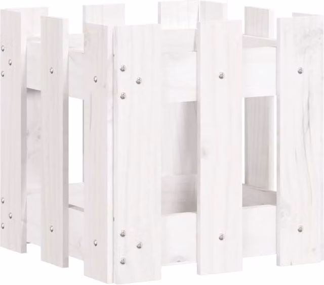Berkfield Home Garden Planter with Fence Design in White, Solid Wood and Plastic, W/D/H: 30 x 30 x 30 cm
