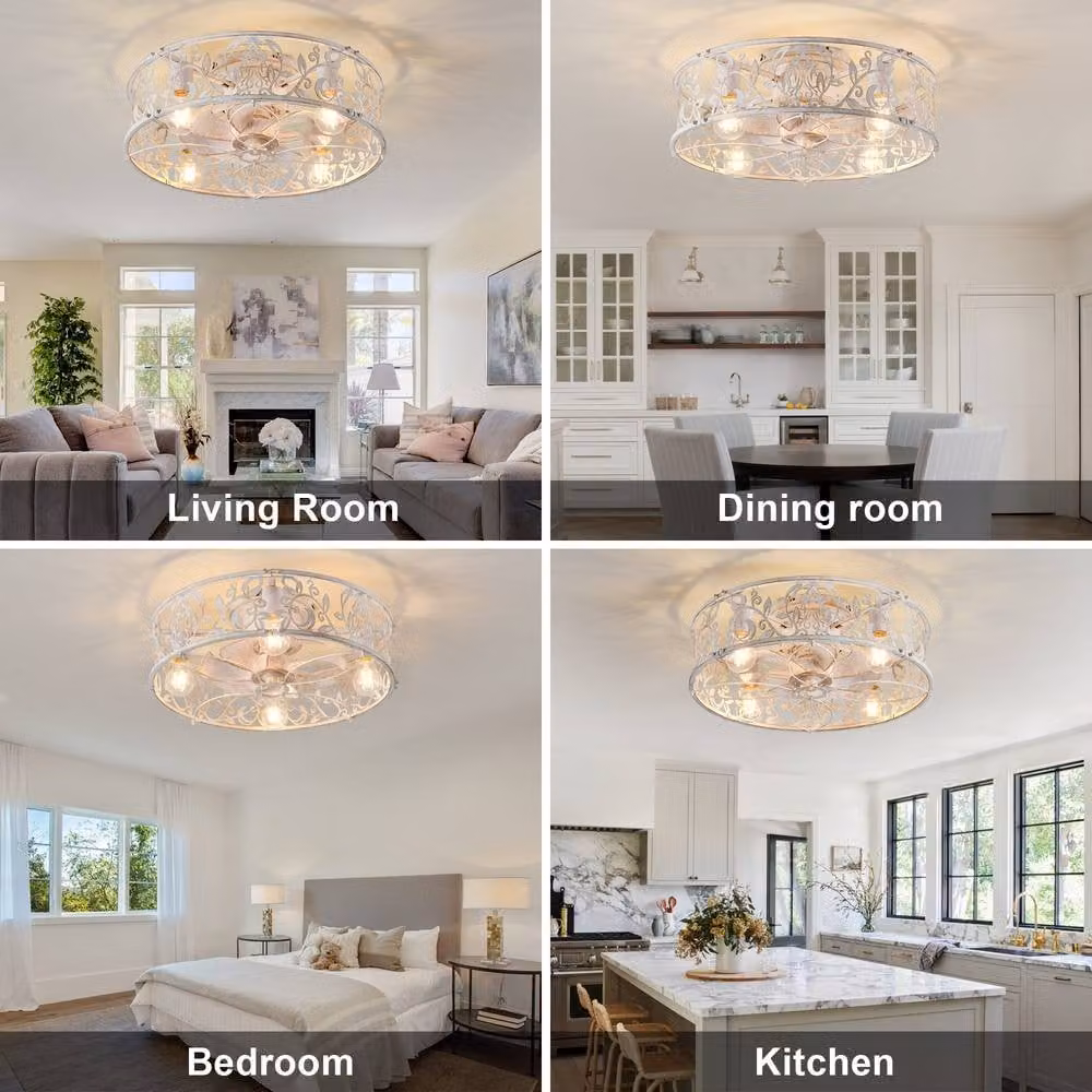 NIVOR 20 inch White and Gold/Brass Caged Bladeless Ceiling Fan with Light and Remote Control