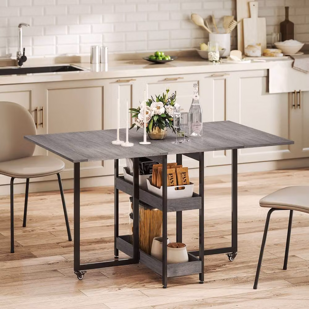 ERGOVEXA Four-Person Butterfly Drop Leaf Dining Table in Grey – 3