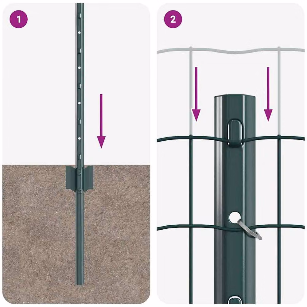 Berkfield Home Durable Steel Euro Fence with 5 U Posts, Green, W: 10 m, H: 0.8 m – 4