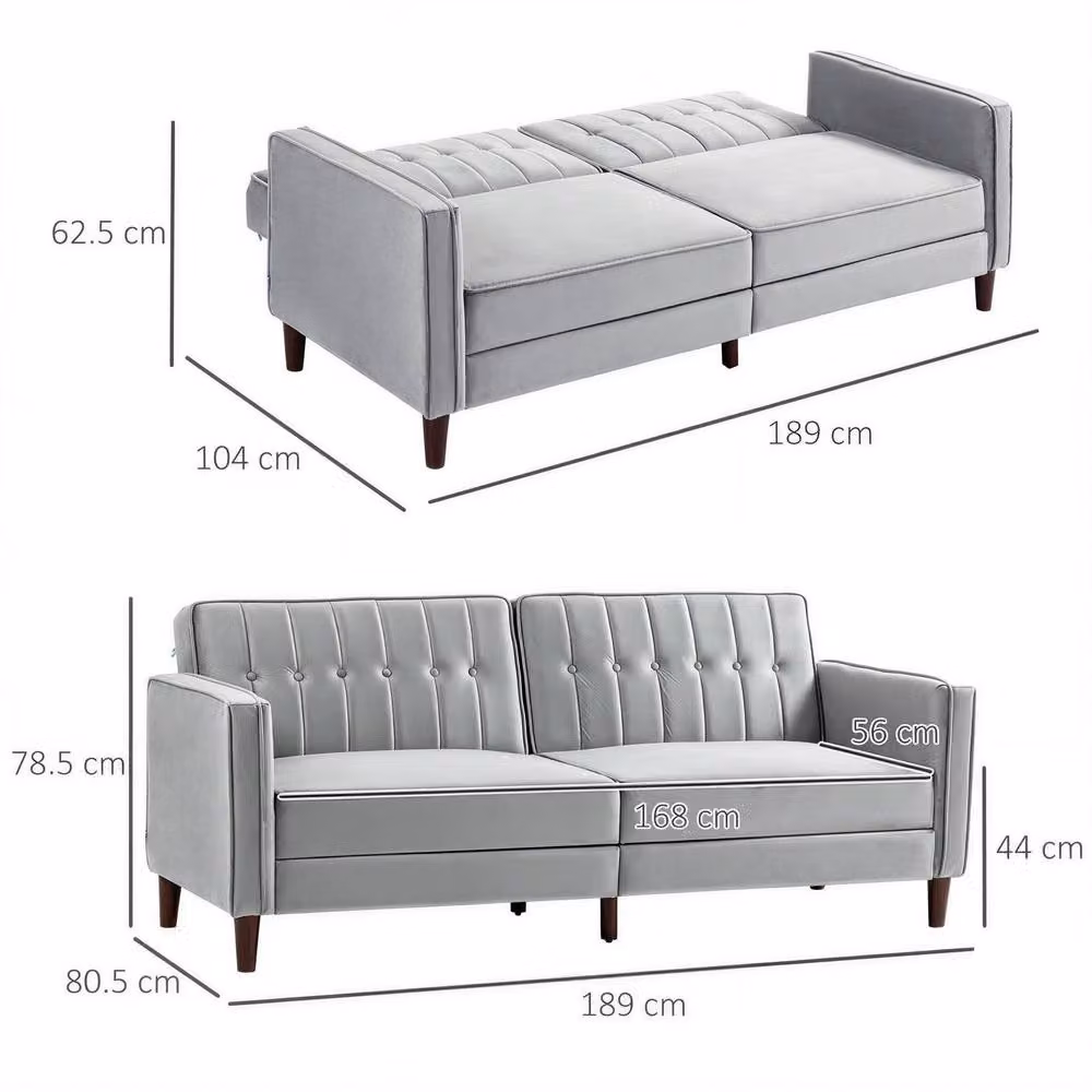 STILVORA 3-Seater Grey Fabric Sofa Bed with Split Back and Adjustable Headrests – 2