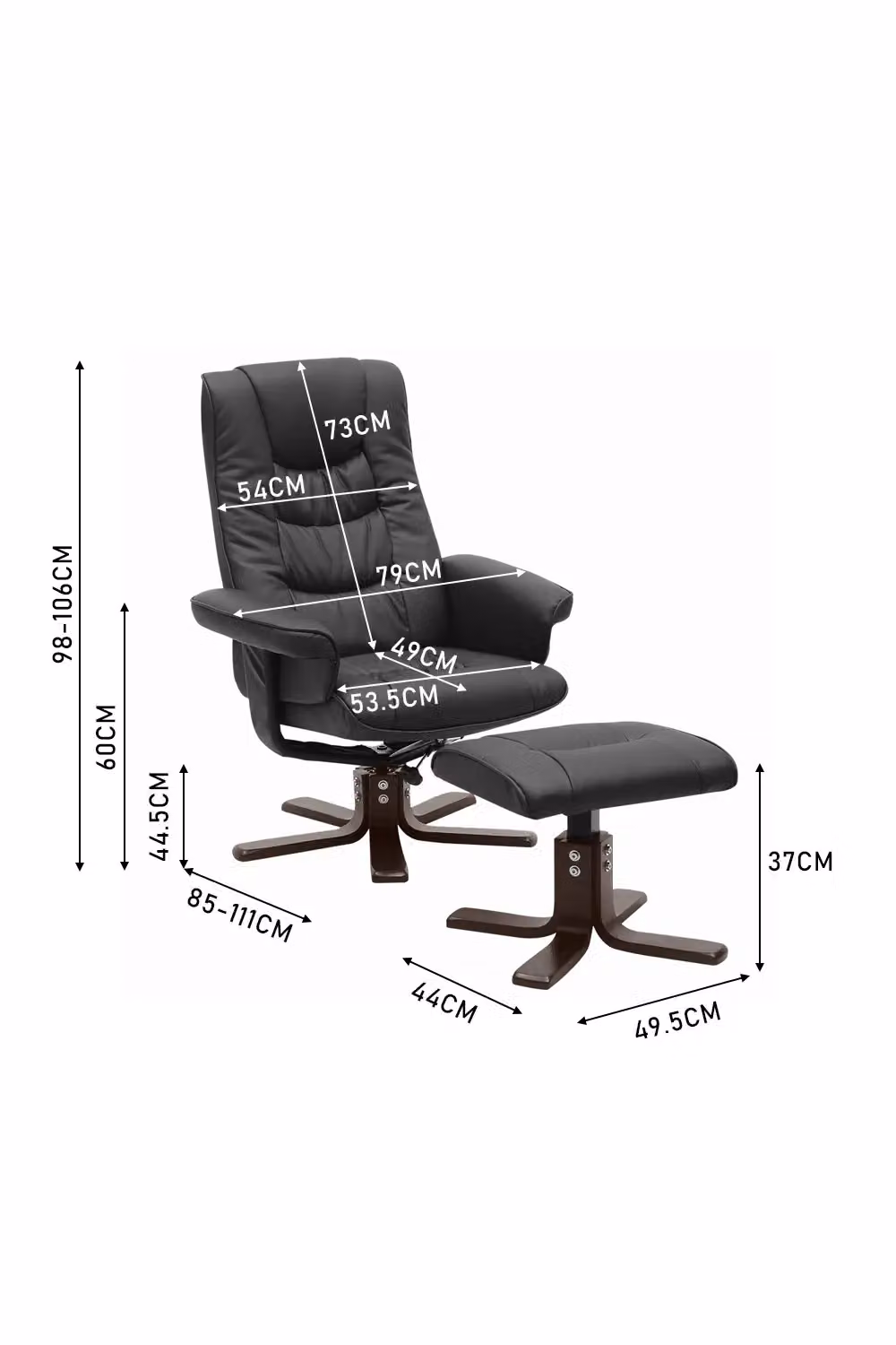 Living and Home Black PU Leather Adjustable Swivel Recliner with Footstool – 3