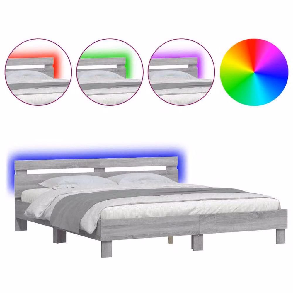 Berkfield Home Modern Grey Bed Frame with Under-Bed LED Lighting, W/D/H: 160 x 200 x 70 cm – 3