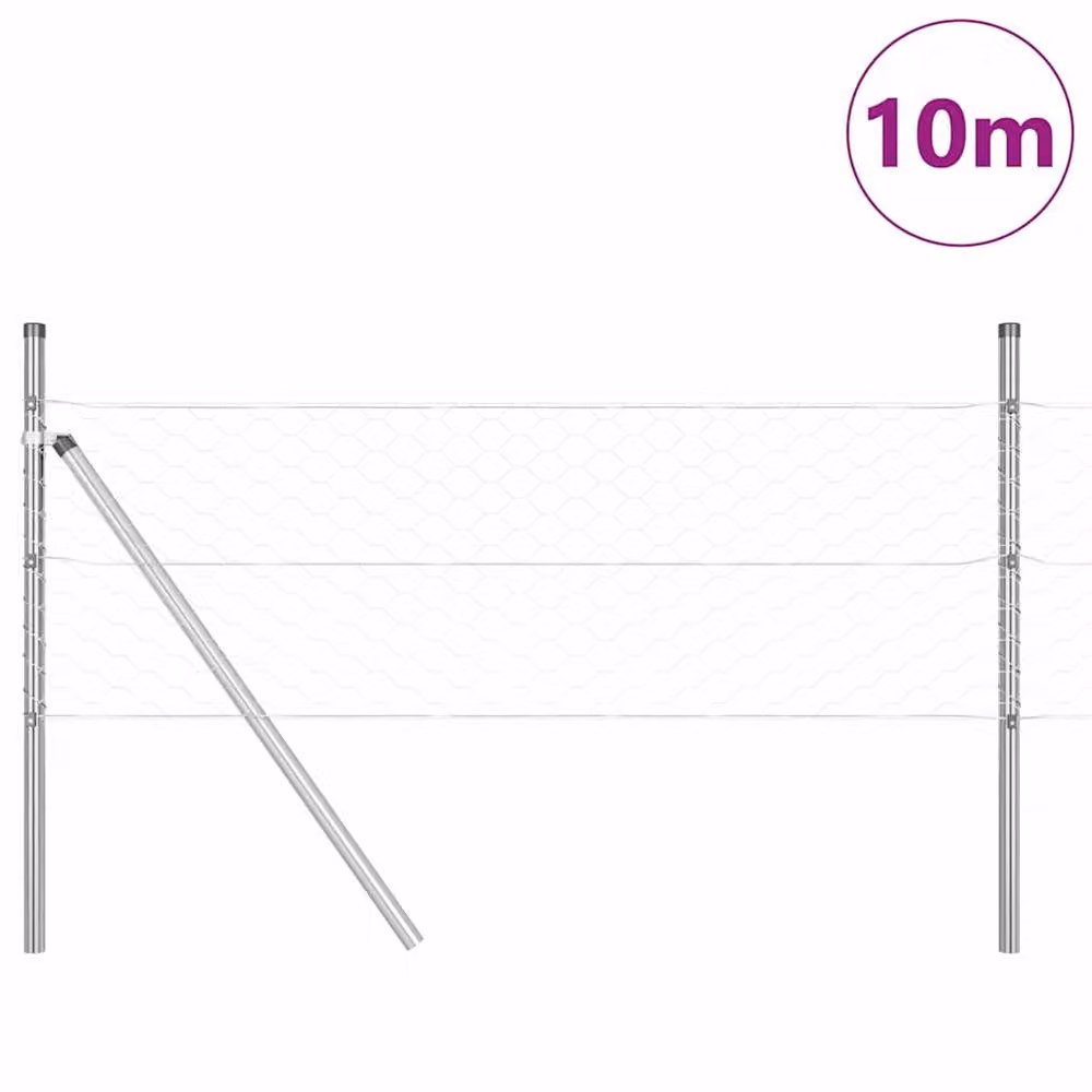 Berkfield Home Hexagon Fence, Galvanised Steel, Silver, W: 0.4 m, L: 10 m – 2