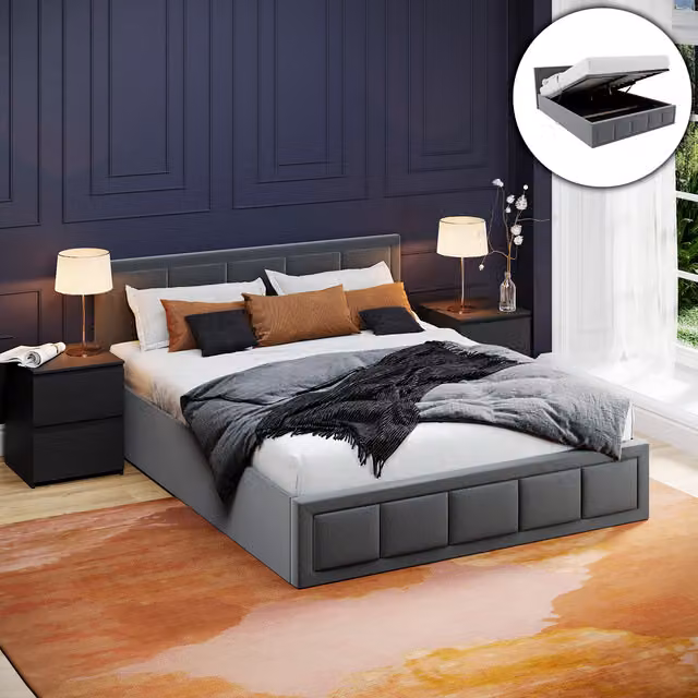 Vida Designs Vanita Upholstered Fabric Ottoman Bed and Mattress with Lift Up Base, Grey, W: 180 cm x D: 200 cm