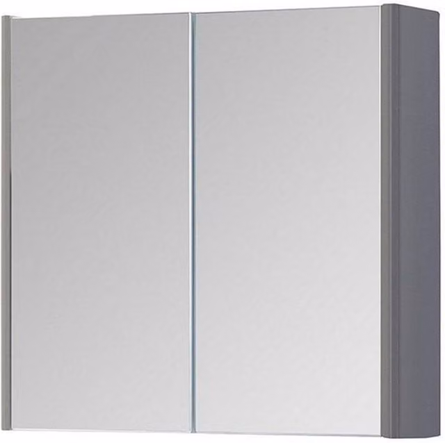 Clifton Basalt Grey 2 Door Bathroom Mirror Cabinet with Soft Close Hinged Doors and Internal Shelves, W: 80 cm, H: 60 cm, D: 16 cm